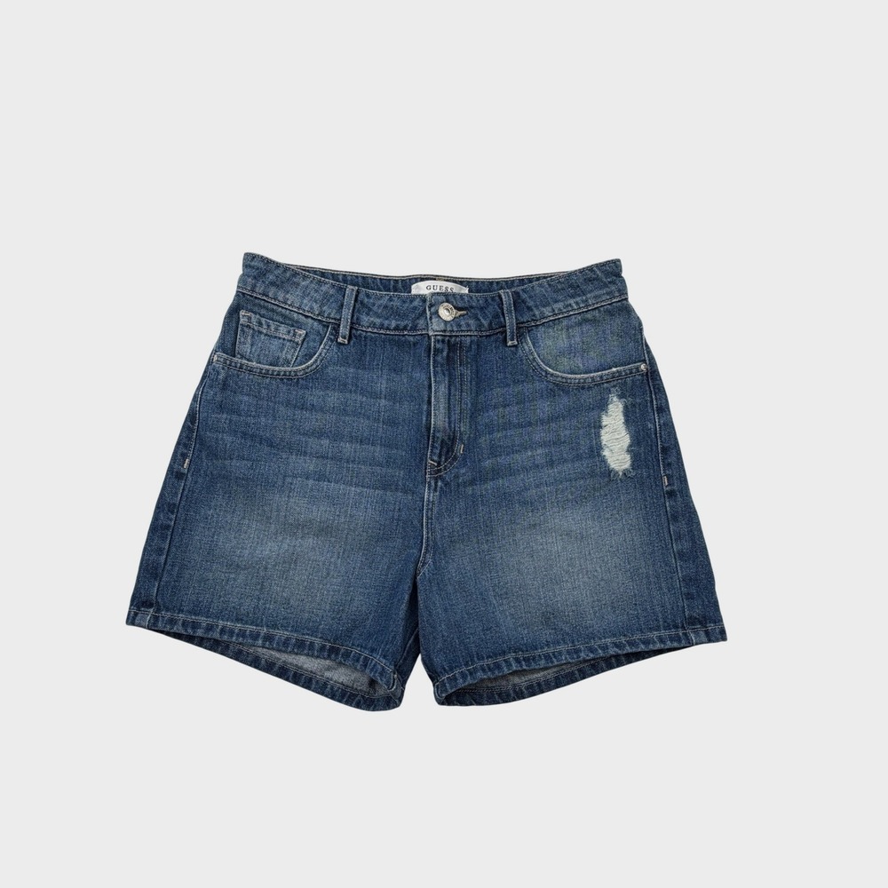 GUESS Denim Shorts Women 28 Blue Distressed Mid Rise Jean Shorts